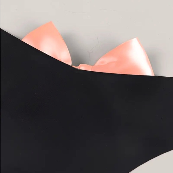 IZA Thong Second Skin Blush Pink Satin Bow Back Stretchy Smooth Black Panty‎ NEW - Picture 9 of 13